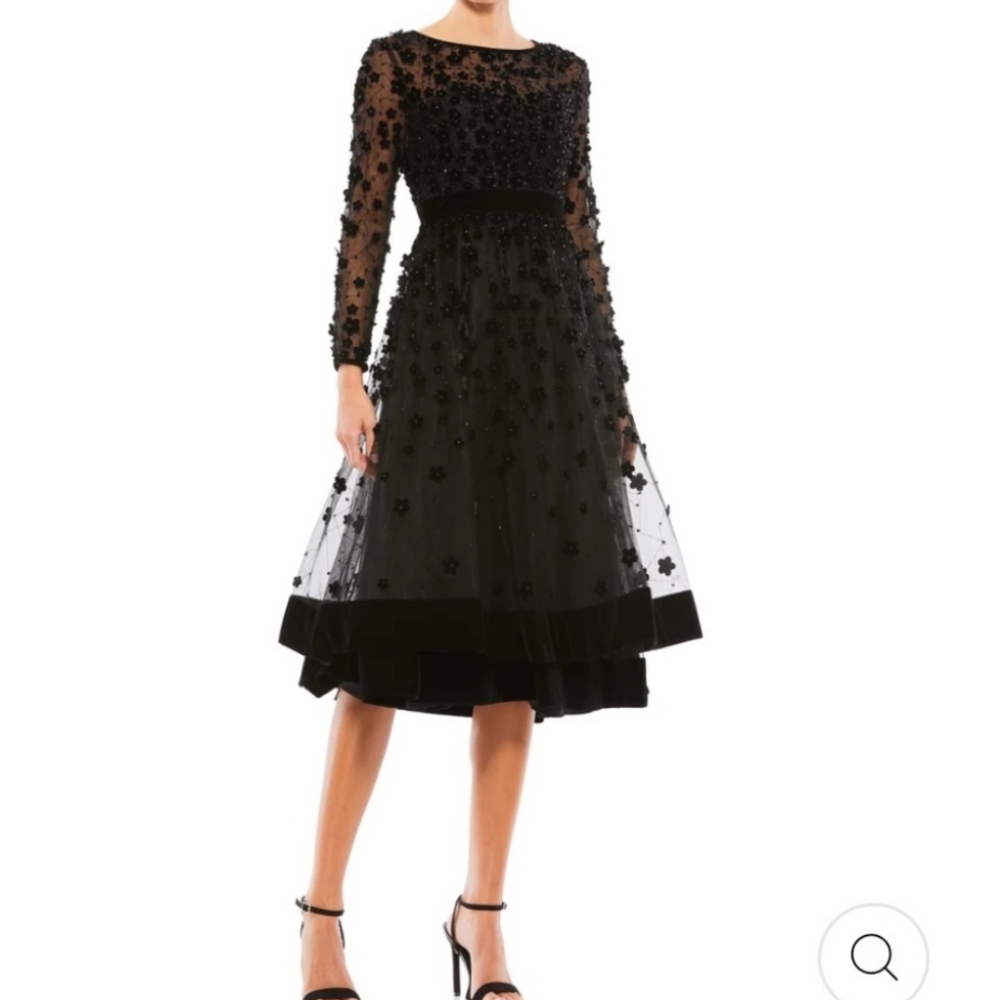 NWT MAC DUGGAL FLORAL 3D EMBELLISHED COCKTAIL ILLUSION DRESS